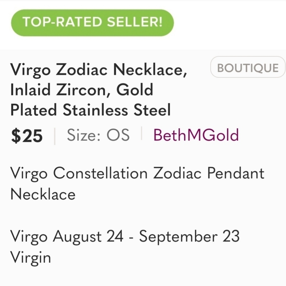 Virgo Zodiac Necklace Inlaid Zircon Gold Plated Stainless Steel - Picture 6 of 14